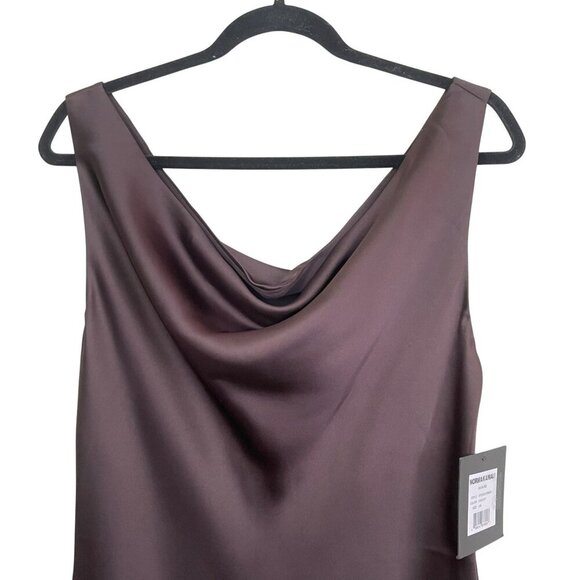 Norma Kamali Chocolate Brown Satin Mini Drape Dress Sz Large NWT - Picture 7 of 10
